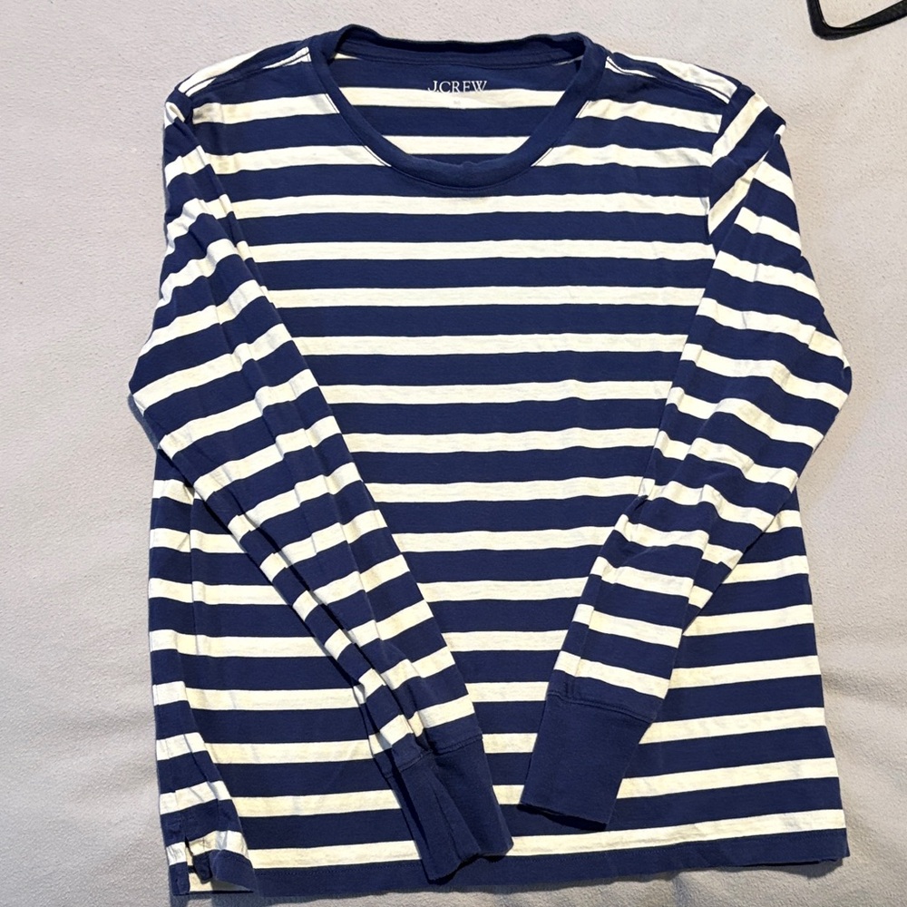 J. Crew Navy and White Striped Crewneck Top